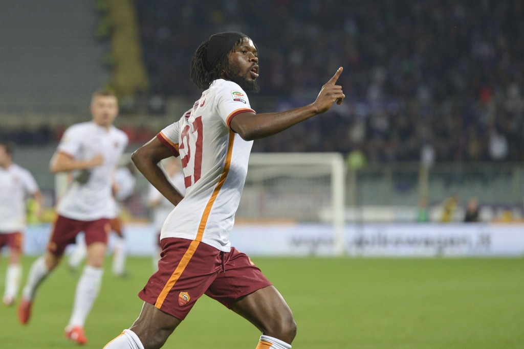 FLORENCE, ITALY - OCTOBER 25: AS Roma player Gervinho celebrates during the Serie A match between ACF Fiorentina and AS Roma at Stadio Artemio Franchi on October 25, 2015 in Florence, Italy. (Photo by Luciano Rossi/AS Roma via Getty Images)