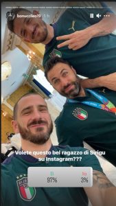 Bonucci, Sirigu e Florenzi (foto tratta dal profilo Instagram di Bonucci)