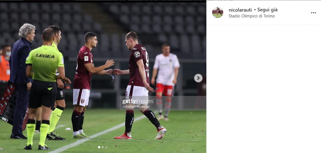 Nicola Rauti al momento dell'esordio col Torino (immagine tratta da Instagram)