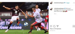 Rolando Mandragora contro la Cremonese (immagine tratta da Instagram)