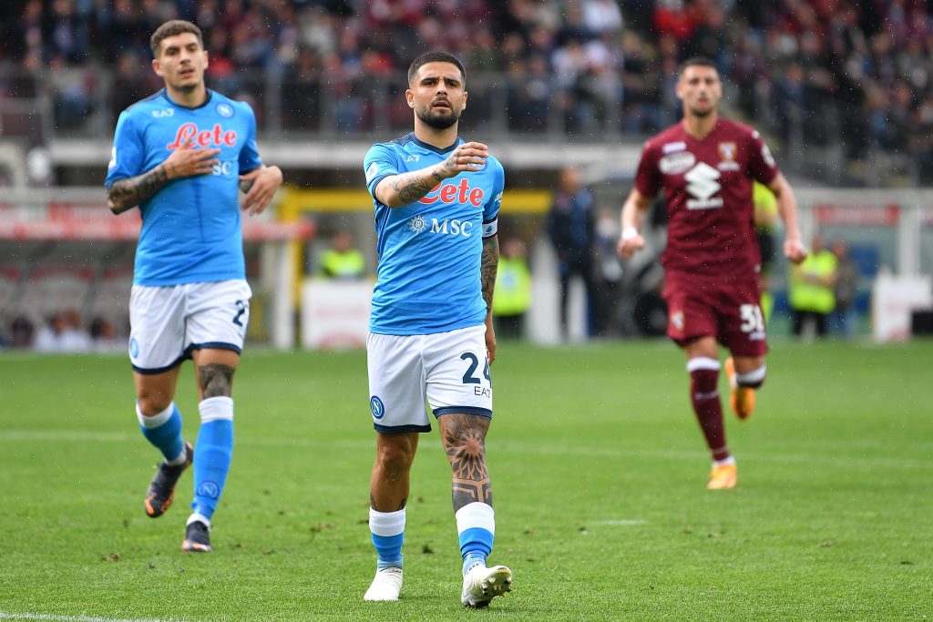 TURIN, ITALY - MAY 07: Lorenzo Insigne of SSC Napoli looks dejected during the Serie A match between Torino FC and SSC Napoli at Stadio Olimpico di Torino on May 7, 2022 in Turin, Italy. (Photo by Valerio Pennicino/Getty Images)