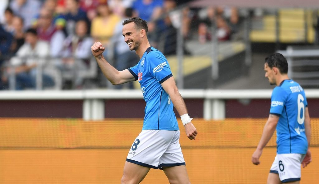 TURIN, ITALY - MAY 07: Fabian Ruiz of SSC Napoli celebrates the opening goal during the Serie A match between Torino FC and SSC Napoli at Stadio Olimpico di Torino on May 7, 2022 in Turin, Italy. (Photo by Valerio Pennicino/Getty Images)