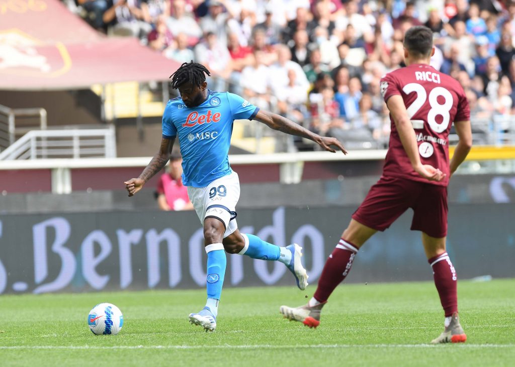 TURIN, ITALY - MAY 07: Zambo Anguissa of Napoli during the Serie A match between Torino FC and SSC Napoli at Stadio Olimpico di Torino on May 07, 2022 in Turin, Italy. (Photo by SSC NAPOLI/SSC NAPOLI via Getty Images)