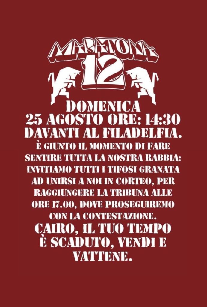 Comunicato curva Maratona - 23 agosto 2024 - Torino_Atalanta