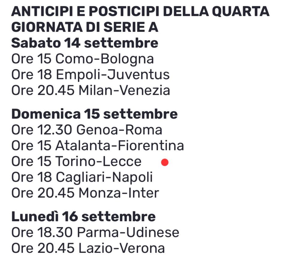 quarta giornata campionato