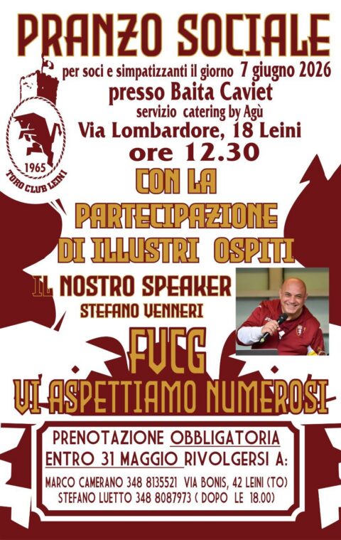 Pranzo sociale Toro Club Leini
